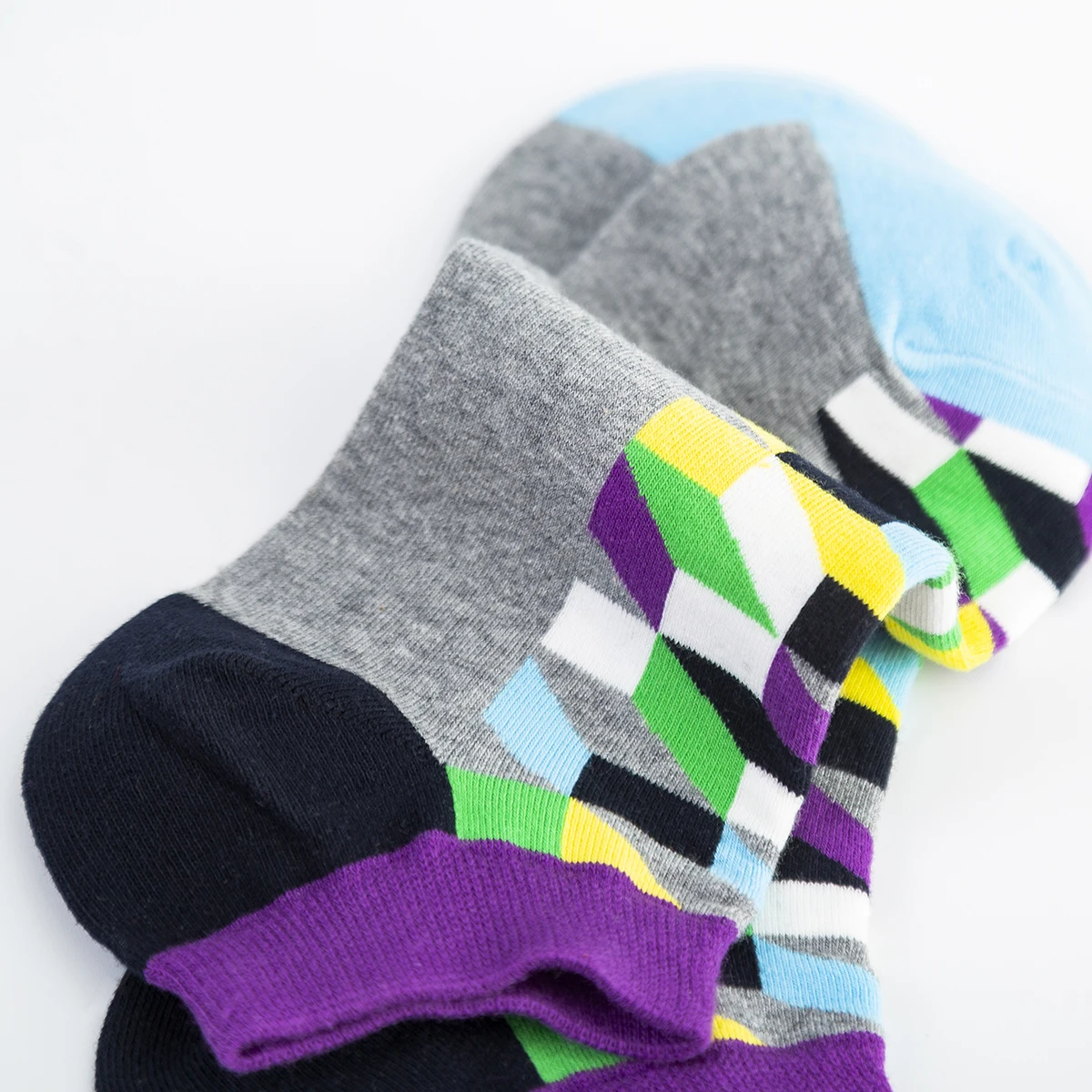 New Style Fashion Colorfull Cotton Socks Grid Design Boat Socks Spring and Summer Short Socks Geometric Lattice Cotton Socks