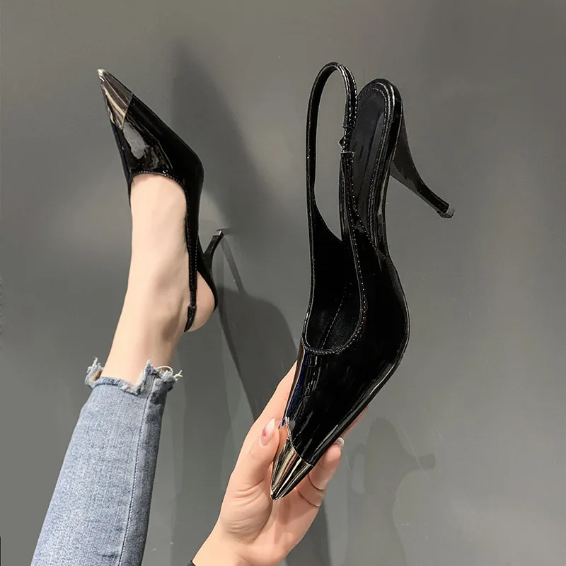 Slip On Navy Blue Pumps Sexy Sandals Sweet 2023 Pointed Wedge Shallow Mouth