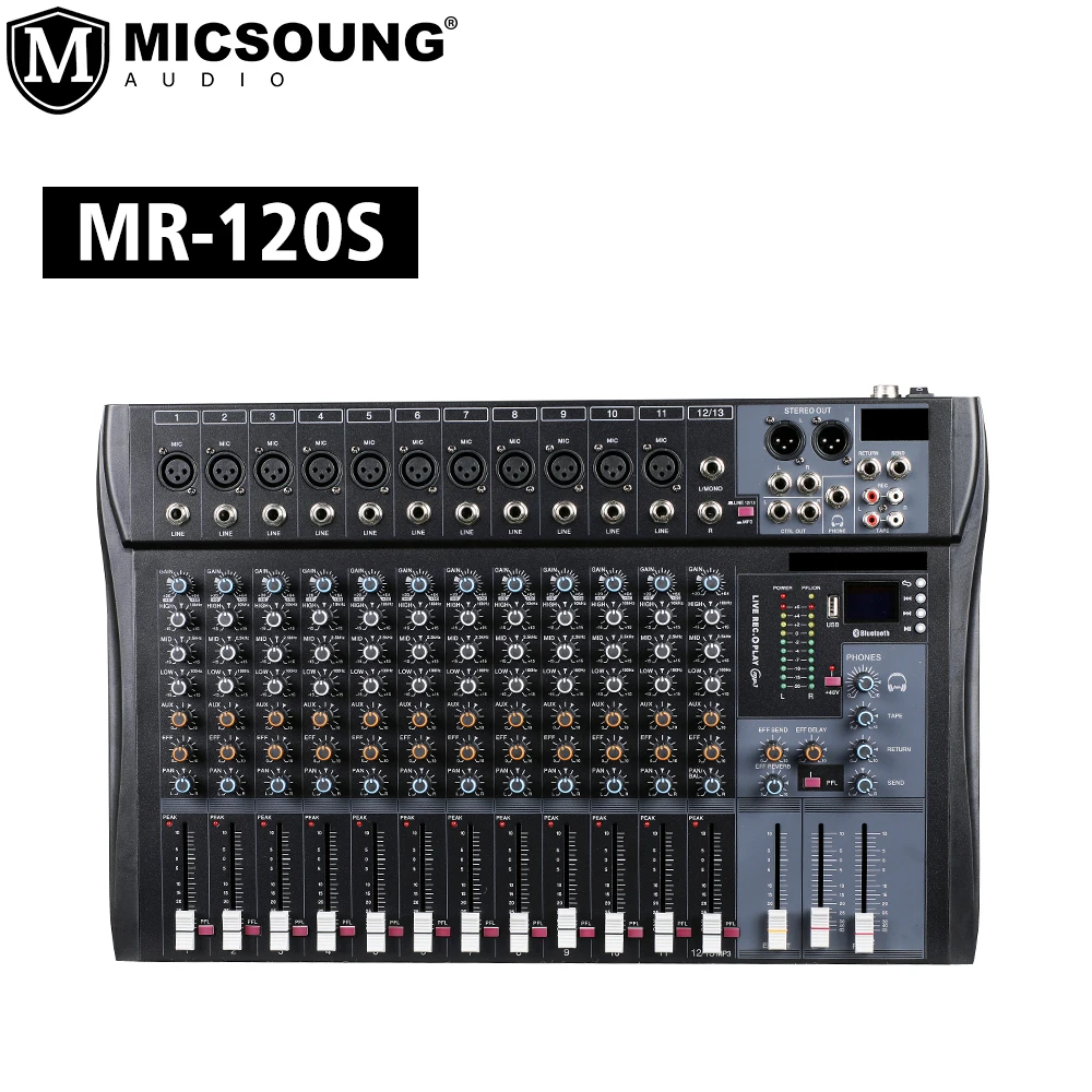 

MR-120S MR 120S Professional Audio mixer Console HD DJ Player Independent Phantom Power 12 Channels USB Blue tooth