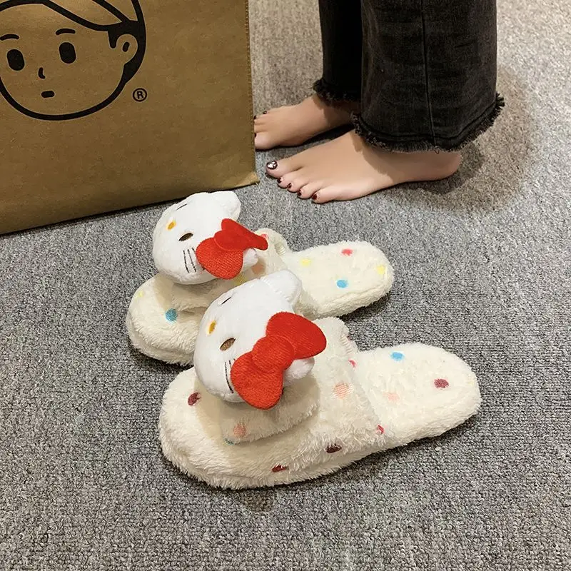 Милые и милые хлопковые тапочки Hello Kitty Kawaii на мягкой подошве Sanrio осенние зимние