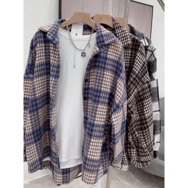 Винтажная клетчатая рубашка в гонконгском стиле женская свободная повседневная