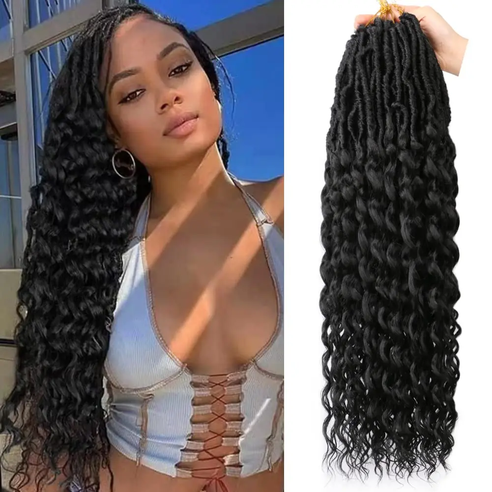 

Synthetic Deep Locs Croceht Hair 24 Inch Pre Looped Goddess Faux Locs Curly Ends Dreadlocks Hair Extension For Black Women