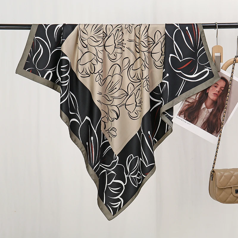 90*90 см квадратный шарф из искусственного шелка с принтом платок шаль