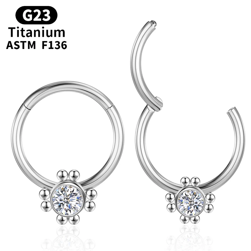 

Clicker Piercing Tragus Cartilage Zircon Hinge Segment G23 Titanium Nose Rings Septum Women Helix Round Earrings Body Jewelry