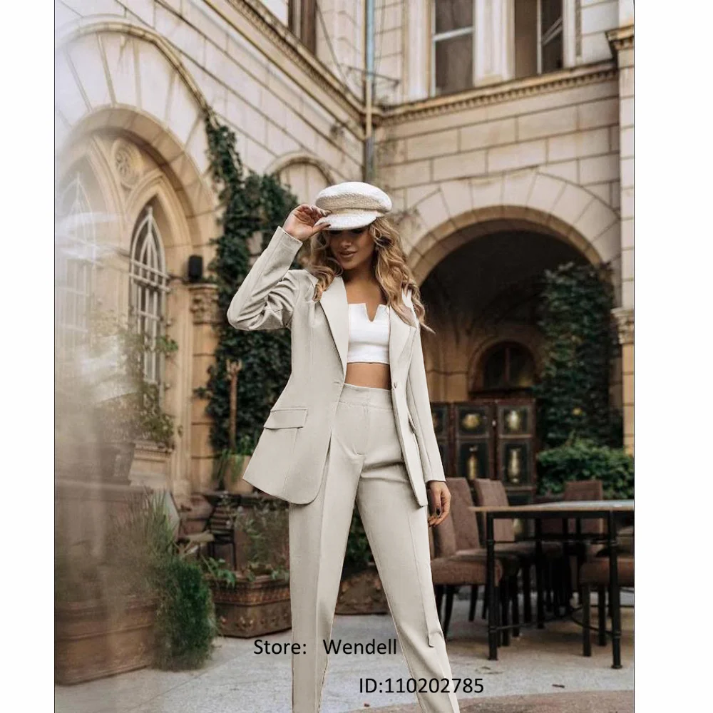 New Women's Suit Slim Fit 1 Button Buckle Collar Custom Wedding Party Dress Jacket + Pants Short Sets of Women 2 Pieces Elegant