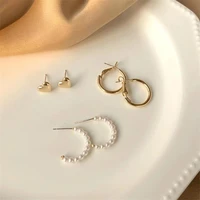personalized pearl stud earrings for women girls charms aesthetic goldsilver heart earrings set female luxury fashion jewelry