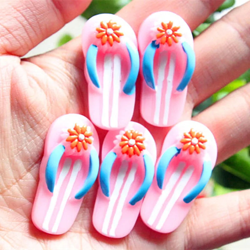 

10Pcs/lot Kawaii Resin Flip Flop Flatback Cabochon Cartoon Flat back Resins for Hair Bows DIY Scrapbooking Craft Decor 17*35mm
