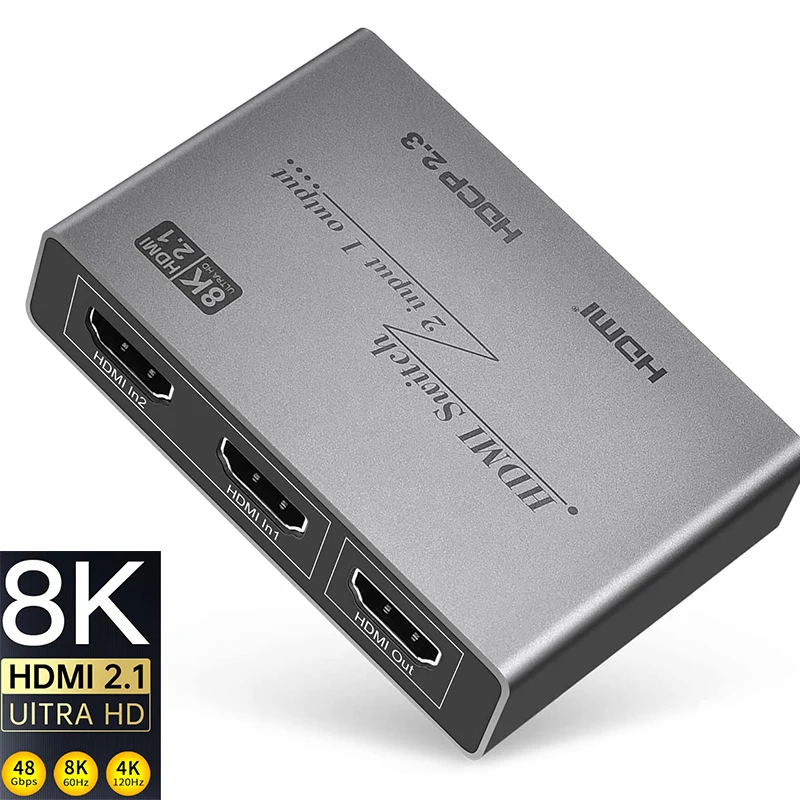 

Переключатель HDMI 2 в 1, 8 к, 60 Гц, HDCP 2,3 с аудио, 1x2 HDMI переключатель, сплиттер Ultra HD для ноутбука, PS5/4, Xbox, DVD, HDTV проектор