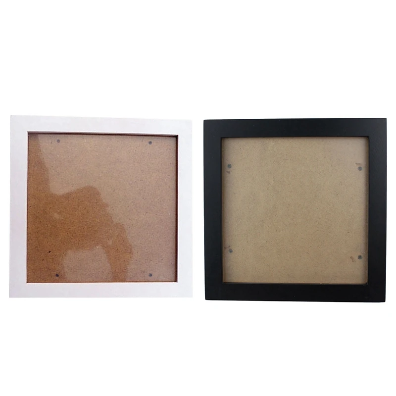 

2Pcs Square Thick Pine Wood Photo Frame Wall Picture Frame 6 Inch - Black & White