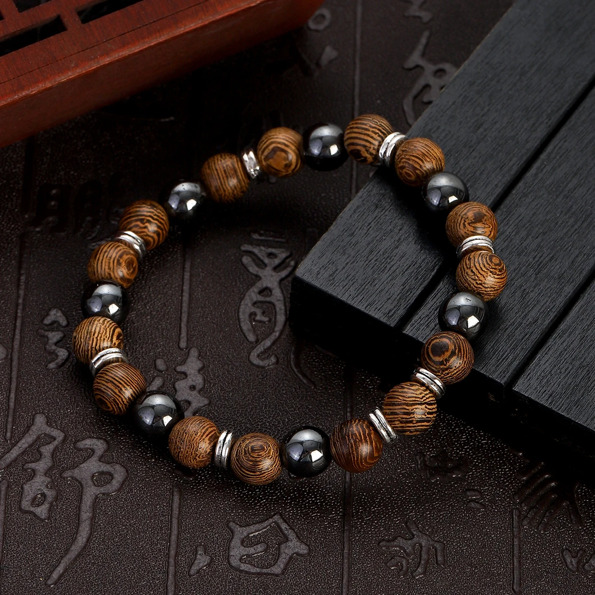 Новый 8 мм мужской браслет из натуральных гематитовых бусин винтажные деревянные