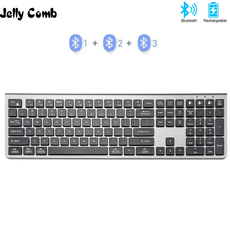 Беспроводная Bluetooth-клавиатура Jelly Comb для iPad, планшета, ноутбука, 108 клавиш, перезаряжаемая Bluetooth-клавиатура, синхронизация 3 устройств