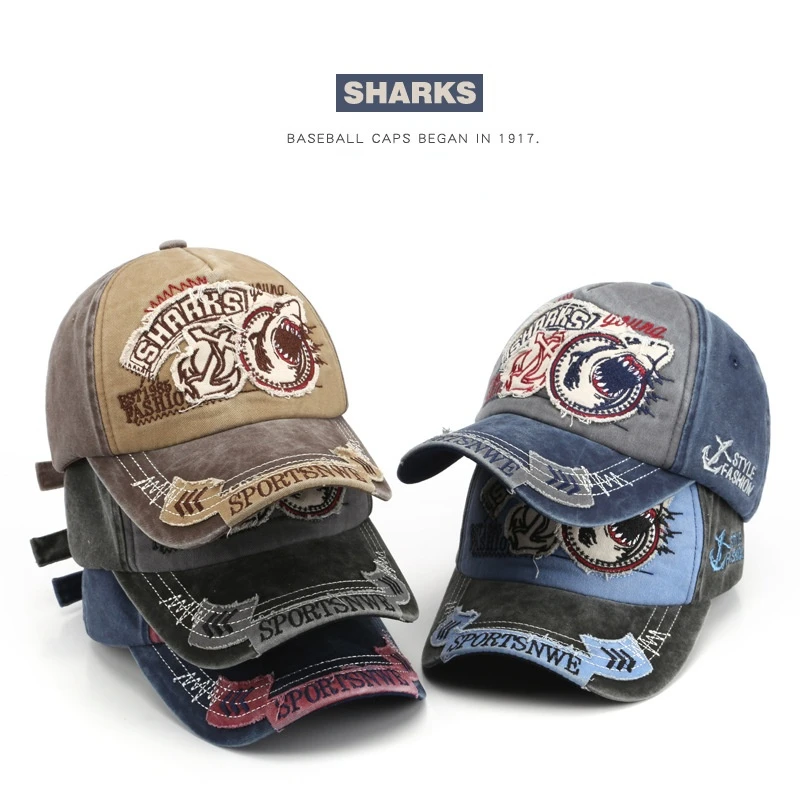 

Embroidery Men's Cap Shark Personality Caps for Men Hat Women's Baseball Male Hats Apparel Accessories