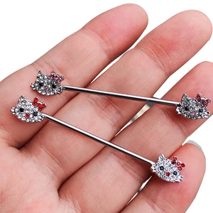 Stainless Steel Industrial Piercing Jewelry Helix Cartilage Gauge Ear Pierc Barbell 14g Bar Zircon Cat Industrial Earrings Gift