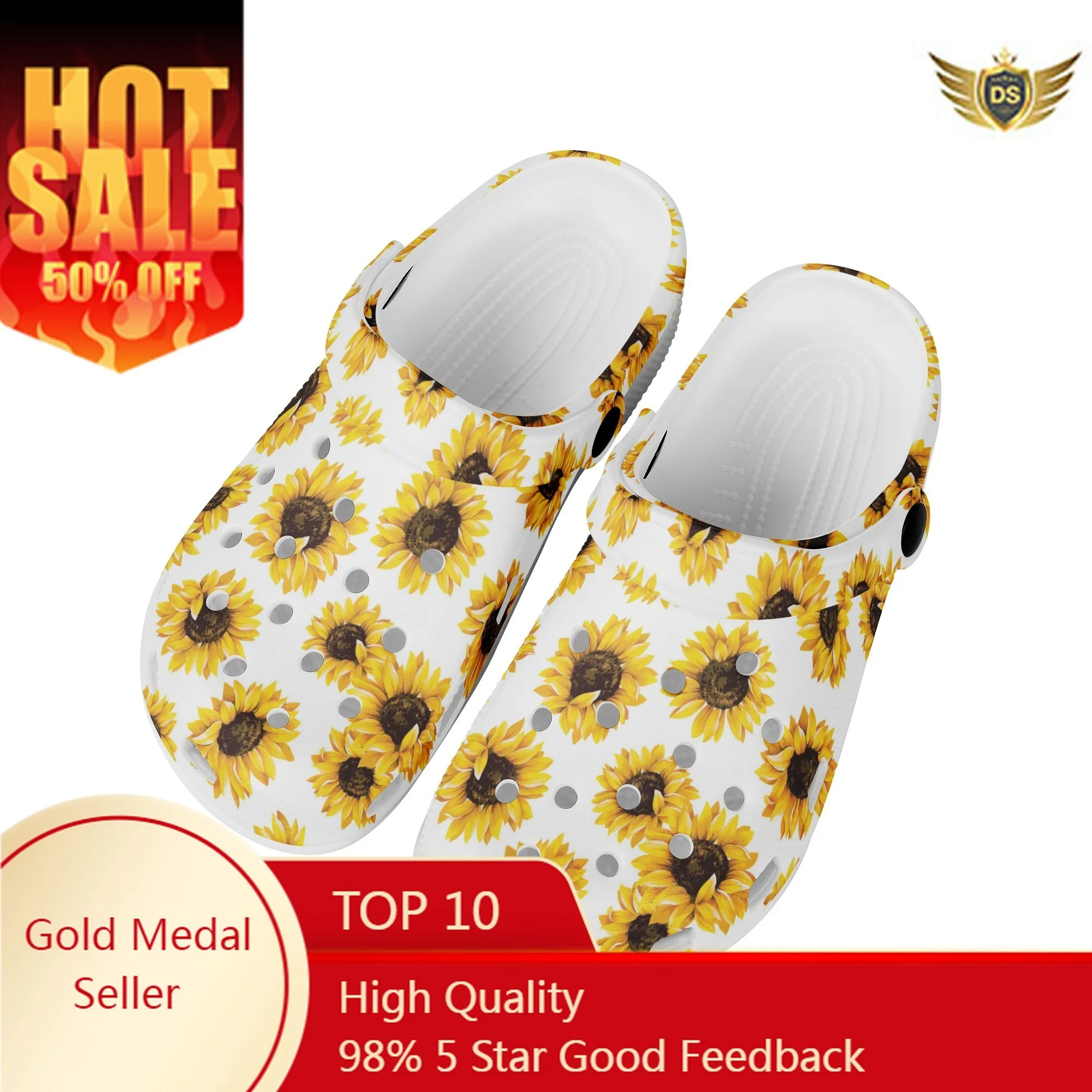 

Women Sandals Hole Shoes Girl Beach Cozy Light Home Slippers Outdoor Summer Sunflower Print Casual Wading Sneakers Slippers New