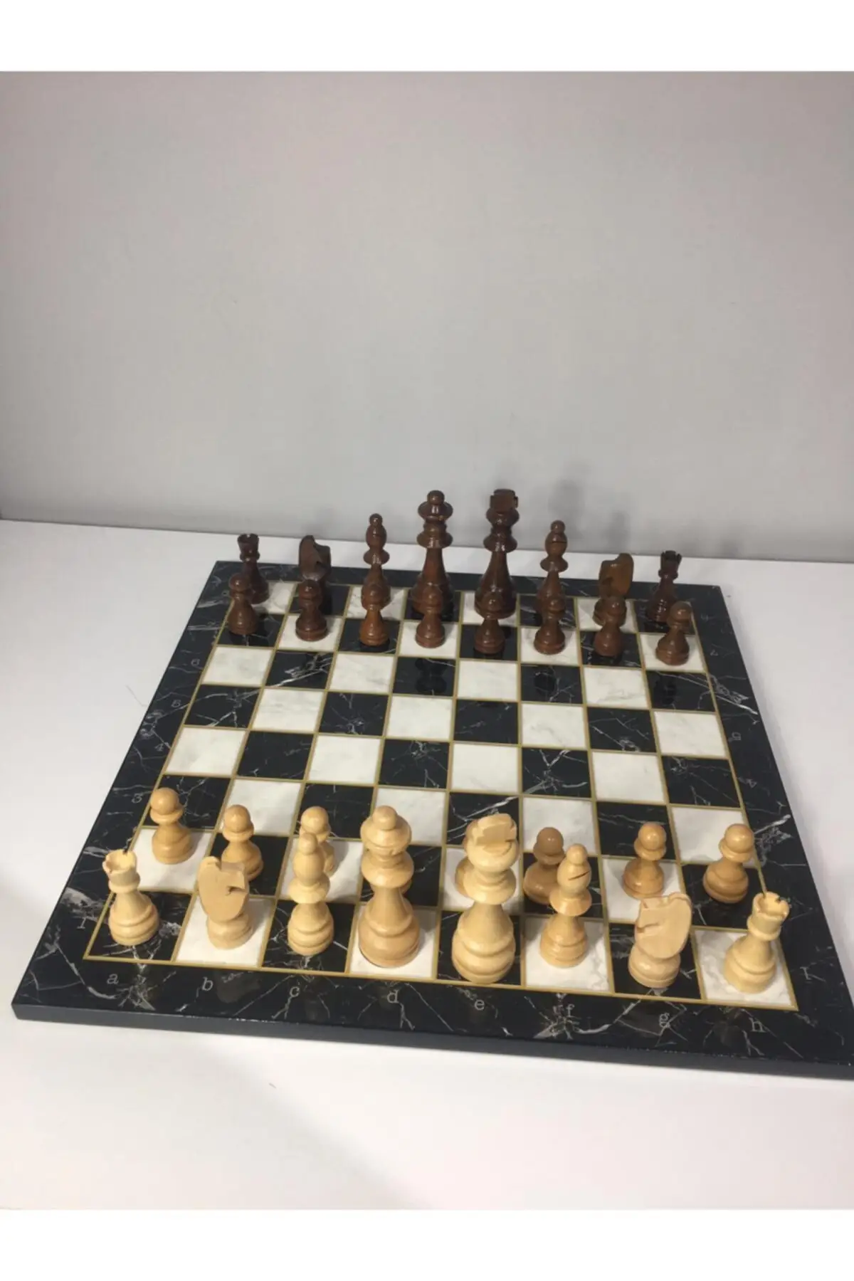 Black Marble Pattern Board + Wooden Chess Piece
