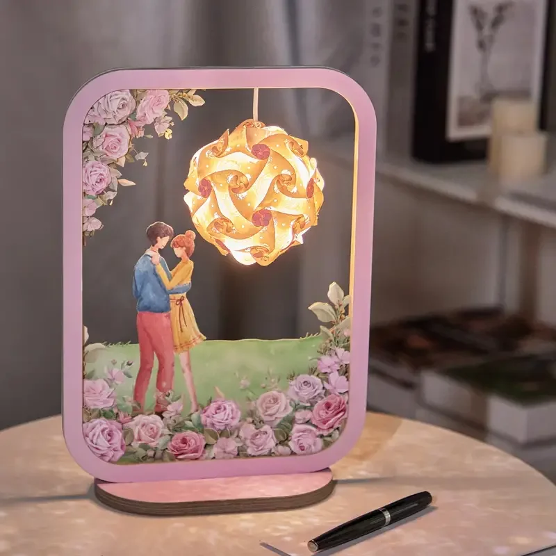 

HMTX 1pc 3D Paper Carving Night Light, Valentine's Day Gift