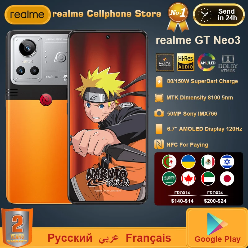 realme GT NEO3 NEO 3 5G Smartphone 80/150W Charge Dimensity 8100 120HZ AMOLED Screen 4500mAh NFC  Mobile Phone