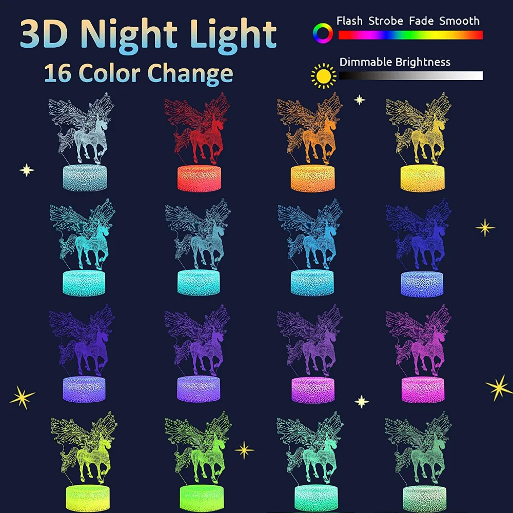 Ночные светильники с единорогом для девочек лампы спальни оптической иллюзией 16