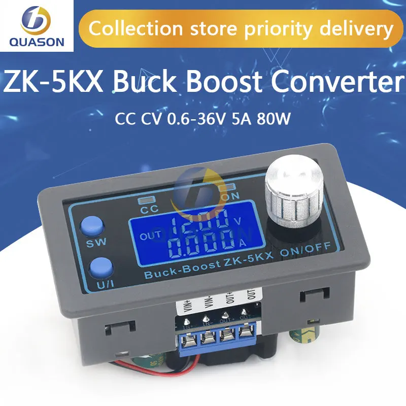 ZK-5KX DC DC Buck Boost Converter CC CV 0.6-36V 5A 5V 6V 12V 24V 80W Power Module Adjustable Regulated laboratory power supply