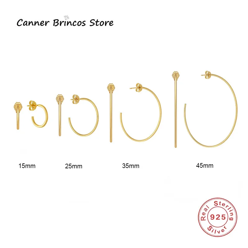 

Женские серьги-гвоздики CANNER из серебра 925 пробы с-образным покрытием, несколько размеров, 18 К, позолота 15 25 35 45 мм, серьги в стиле панк