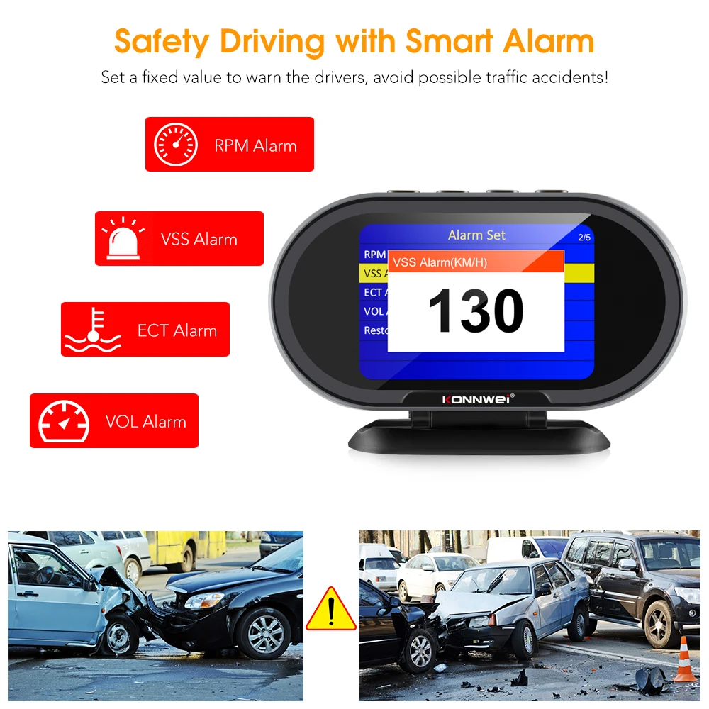 Автомобильный бортовой компьютерный сканер KONNWEI KW206 OBD2, цифровой Компьютерный дисплей, спидометр, датчик температуры воды, HUD