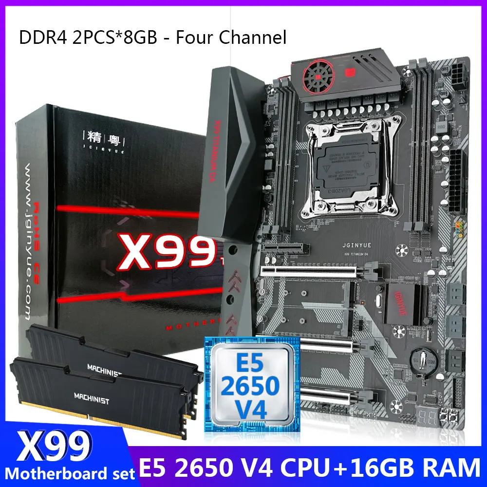 JGINYUE X99 Motherboard Combo with Xeon E5 2650 V4 CPU Kit 16GB DDR4 2133MHz RAM Memory LAG 2011-3 Four Channel NVME SATA M.2
