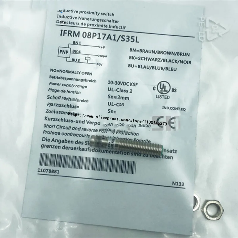 Новый Индуктивный бесконтактный переключатель IFRM 08P17A1/S35L, резьбовой штекер с тремя проводами, нормально открытый датчик PNP, 3 шт. Новый Индуктивный бесконтактный переключатель IFRM 08P17A1/S35L, резьбовой штекер с тремя проводами, нормально открытый датчик PNP, 3 шт.