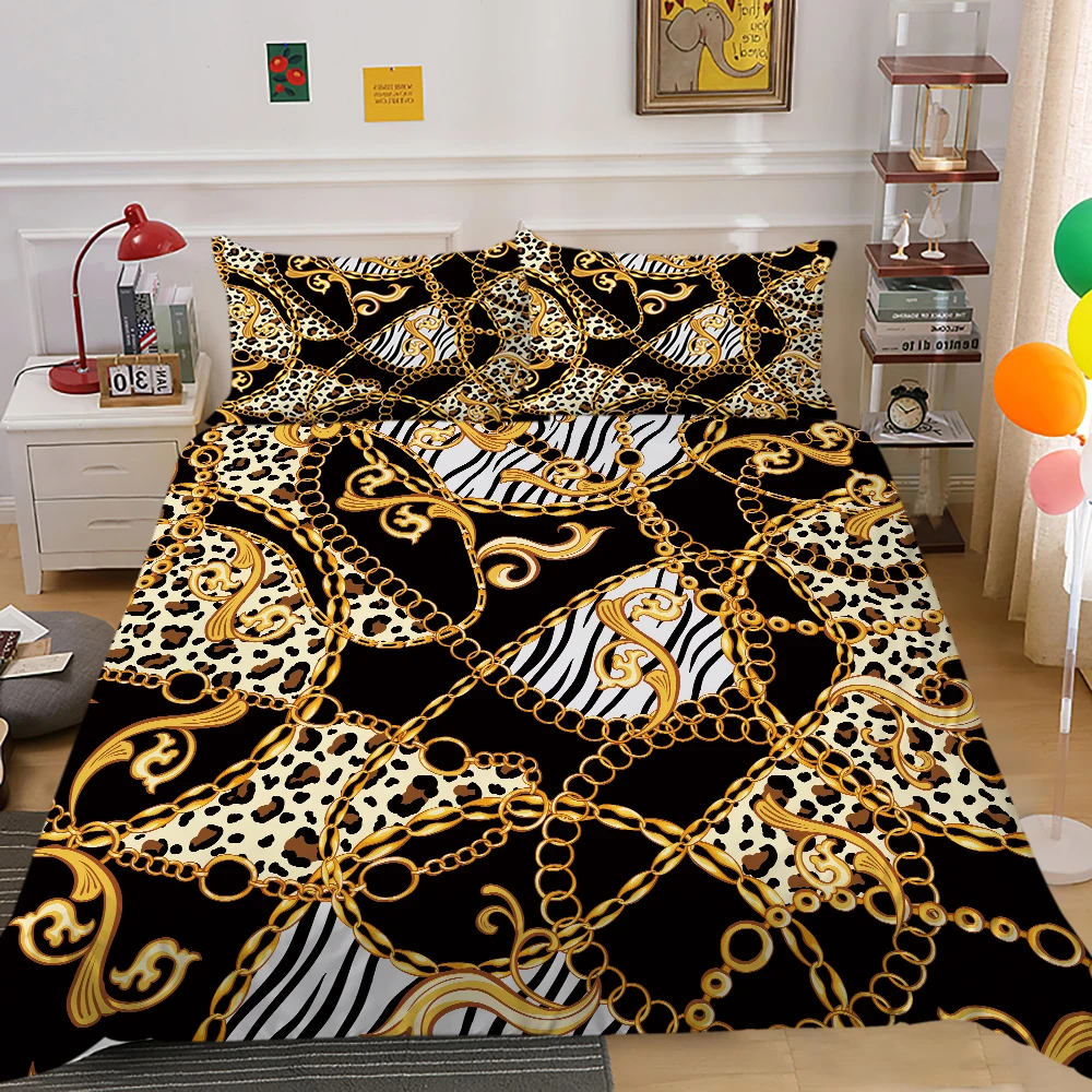 

Comforter Cover King Queen for Teens Adult Polyester Bedding Set Dark Gold Duvet Cover Set Dull Gold Patterns 3D Luxury Printing