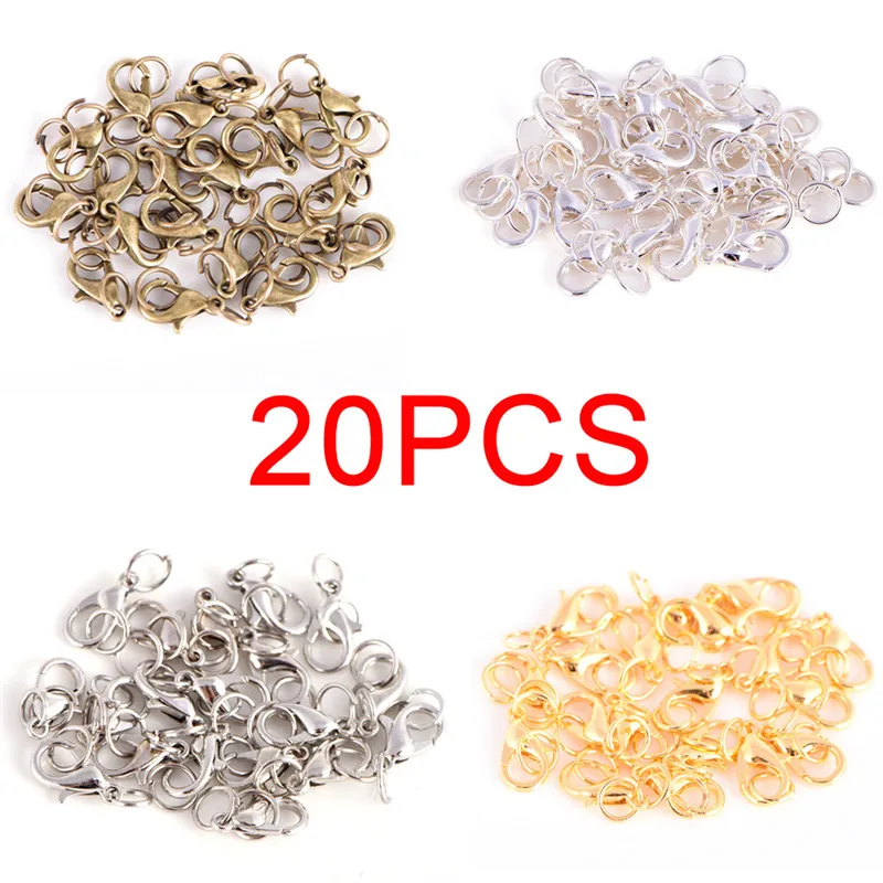 

20Pcs Boho Style Lobster Claw Clasps Split Ring Jump Rings Making Hook Beads Crimp End Spring Necklace Snap Chains Connector Set