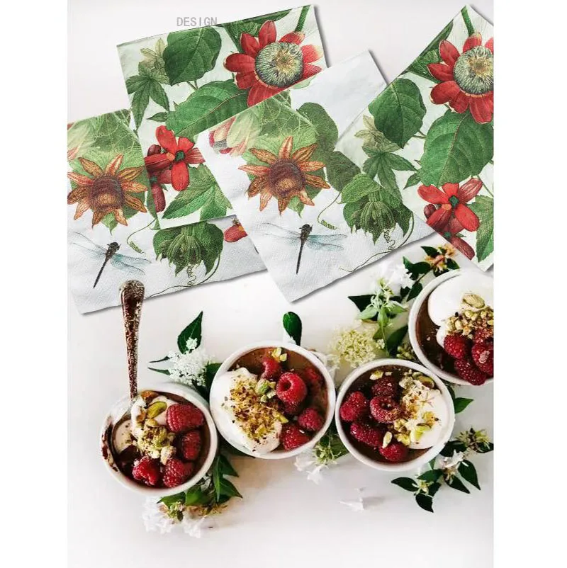 

20 pieces / bag, passionflower, printed high-end restaurant, coffee shop, napkin, paper towel, household handkerchief 33 × 33cm
