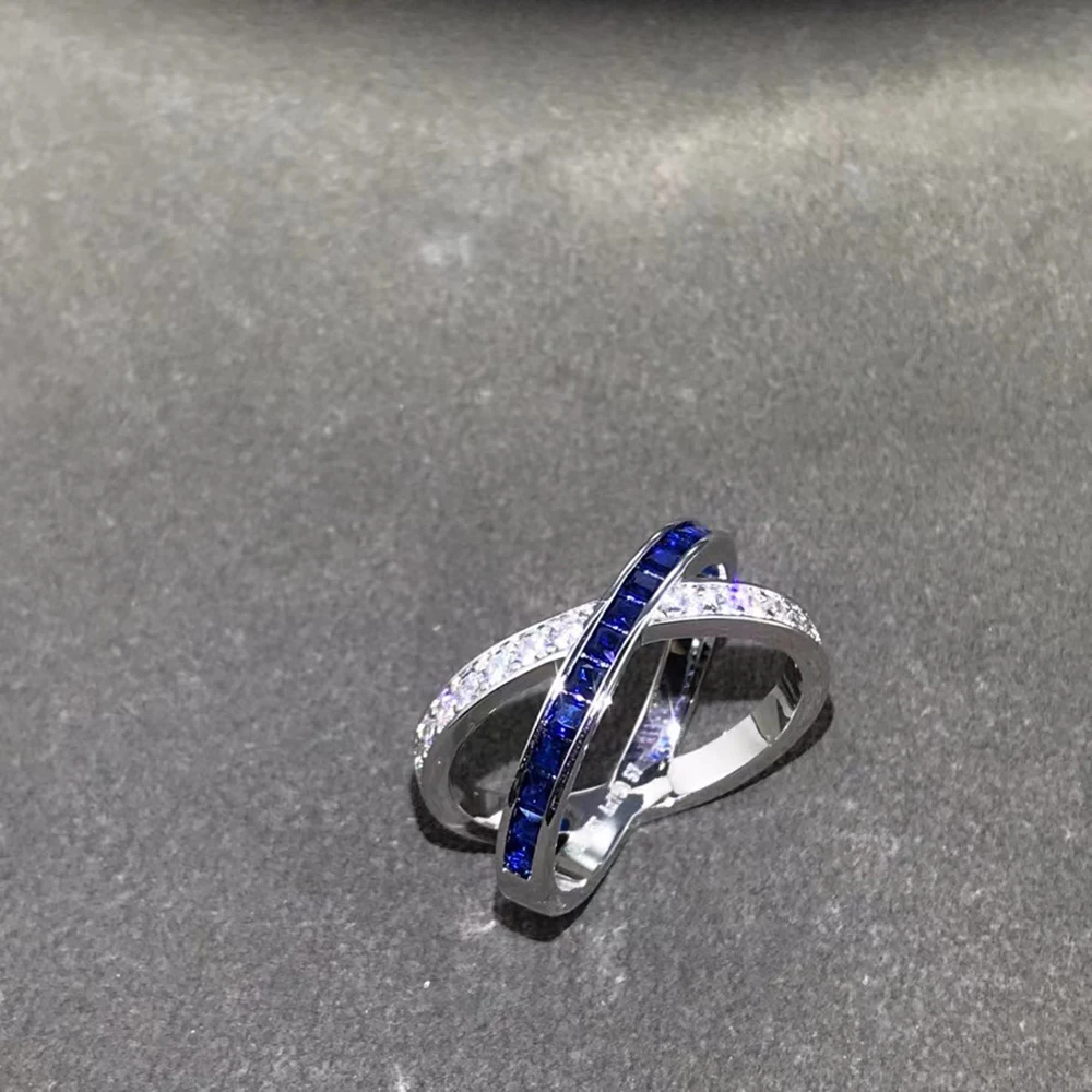 

2023 New rings Jewelry 925 Sterling Silver Sapphire Geometric Cross ring For Women's Temperament Fashion Luxury Brand earring