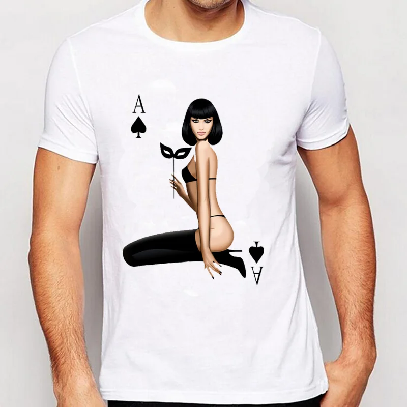 Купи New Men's Short Sleeve Lucky Lady Gambler Print T Shirt Boy T-shirt Novelty Poker Design Two Sexy Girl Tees Funny Casual Tops за 278 рублей в магазине AliExpress