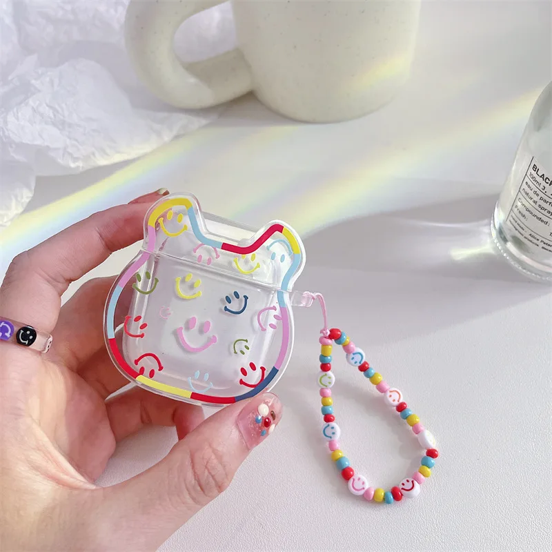 

Multicolor Smiling Bear Head Case for AirPods 1 / 2 / 3 Pro Case Cover TWS Bluetooth Earbuds Accessories Protective Case Cover