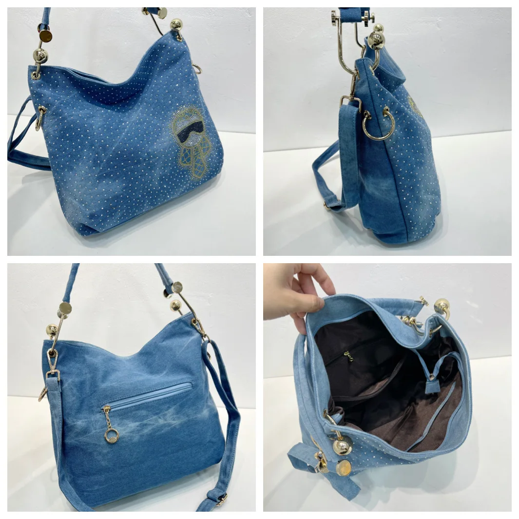 Washed Canvas Bag Embroidered Portable Woman Luxury Famous Designer Bag Retro Vintage Tote High Capacity Shoulder Bag Tote Bag
