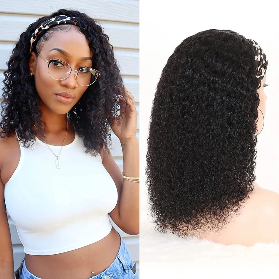 Women's Headband Wig Human Hair Kinky Curly Cheap Brazilian Full Machine Made Natural Virgin Hair Cosplay Daily Birthday