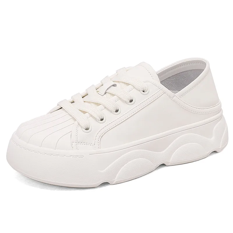 

Hot Selling New Leather Comfortable Small White Shoes With Round Toe Solid Color Lace Up Fashion Women Casual Shoes Envío Gratis