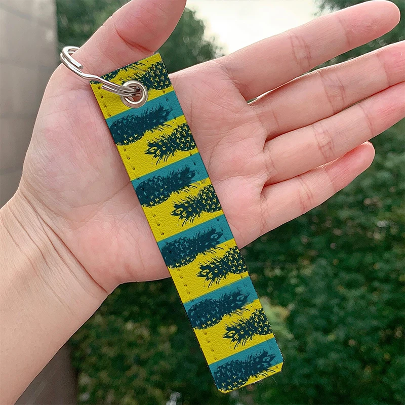 

Pineapple Pop Art leather Custom Key chain Cool Key Tag Motorcycles Cars Backpack Chaveiro Keychain For FriendsKey Ring Gifts