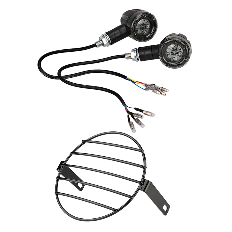 

2Pcs Motorcycle Turn Signal 6Led Indicator Locomotive Universal Turn Signal & 1X Motorcycle Headlight Cover-7Inch