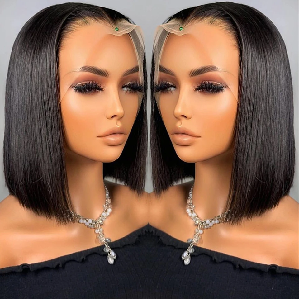 Brazilian Human Hair Wigs Short Bob Wig Straight 13x1 T Part Lace Wig PrePlucked For Black Women Transparent Frontal Wig On Sale