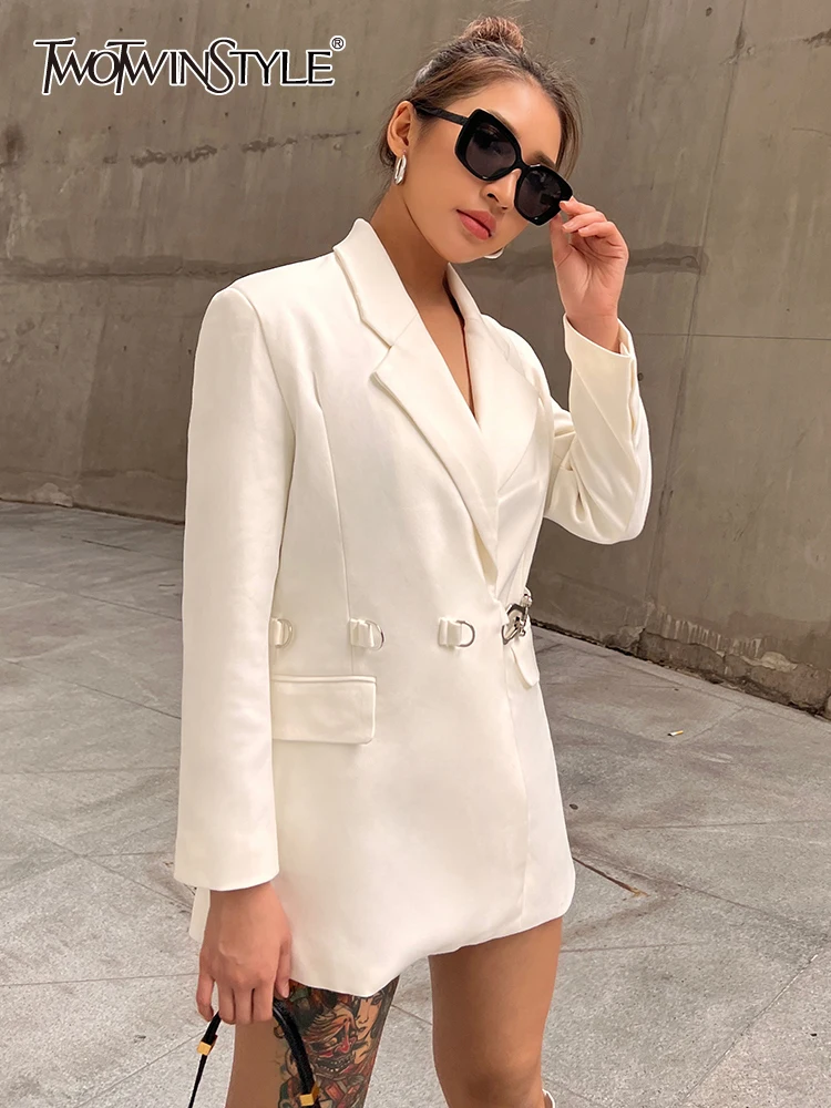 

TWOTWINSTYLE Autumn Korean Fashion Blazer For Women Notched Collar Long Sleeve Solid Minimalsit Blazers Female Clothing Style