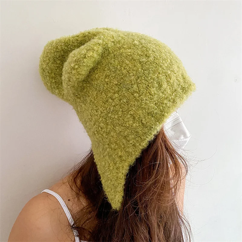 

New Cute Beanie Hat Autumn and Winter Warm Japanese Knitted Pile Caps Men Ear Protection Tie Pullover Women's Hats Gorro