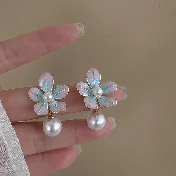 Элегантные винтажные серьги с синим и белым жемчугом лотоса для женщин лето 2023