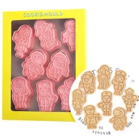8pcs plastic cookie stamps set pastry fondant embosser stamp 3d cartoon dream biscuit cookie cutter baking accessories and tools