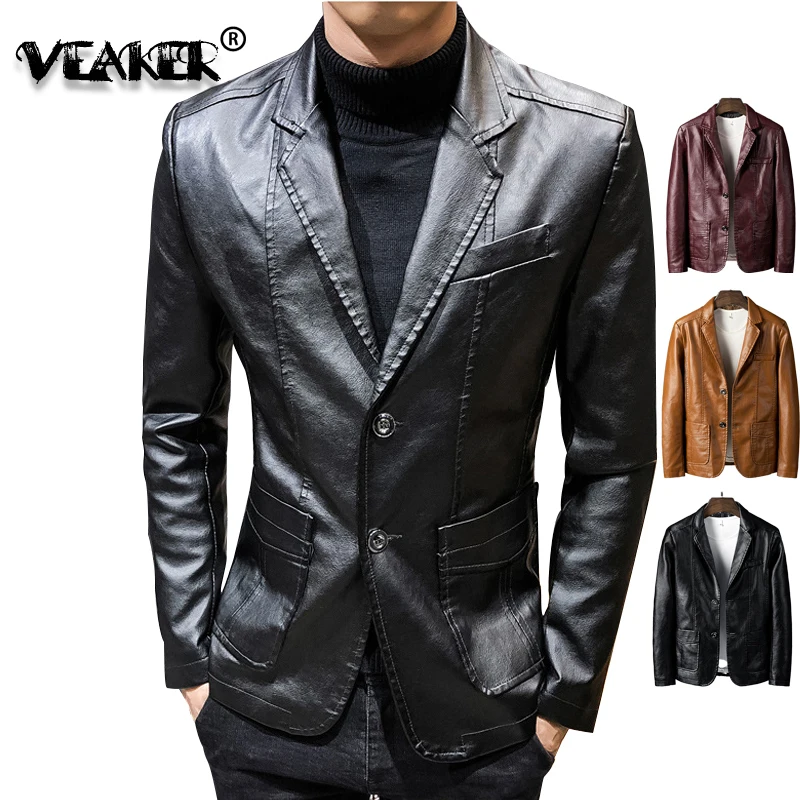 S Men Brand Suit Jacket Slim Fit Motorcycle Long Sleeve Pu L