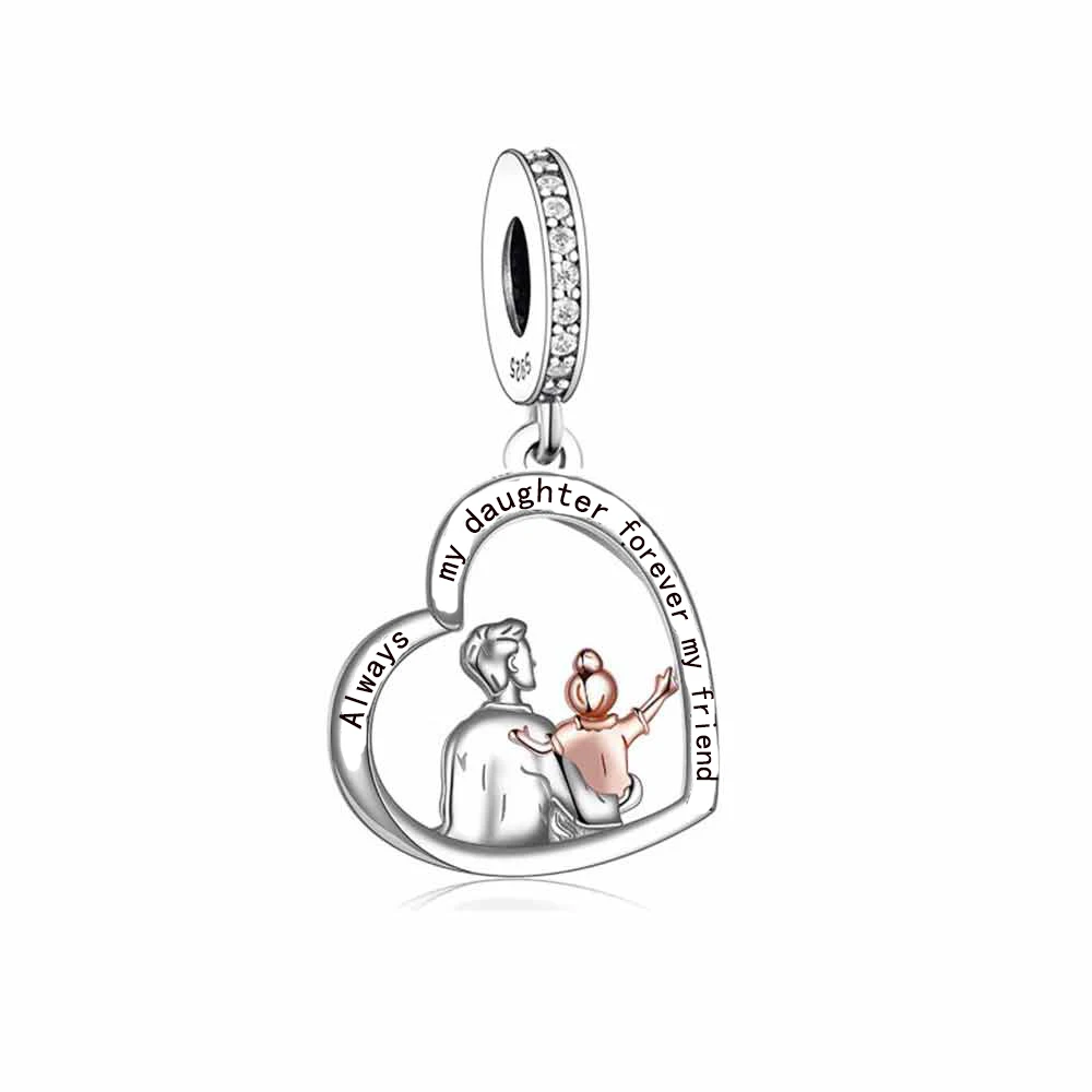 

925 Sterling Silver Father And Daughter Dangle Charm Fit Original Pandora Charm Bracelet Pendant Jewelry