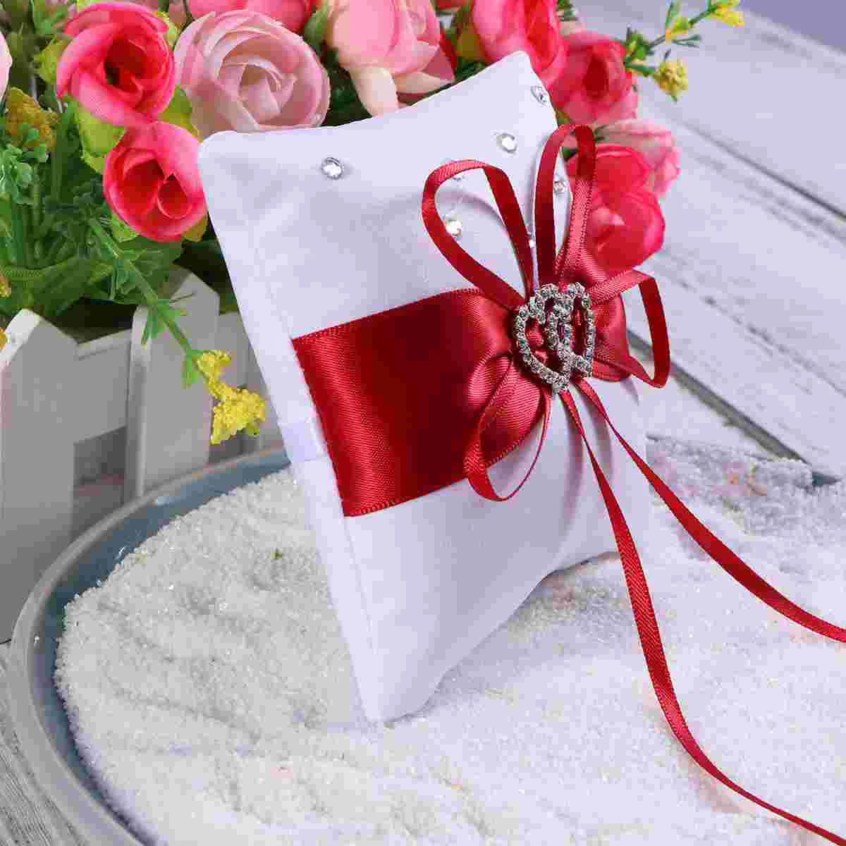 

Ring Flower Girl Bearer Pillow Pillows Basket Wedding Baskets Set Weddings Holder Rhinestone Case Linen Party Favor Box
