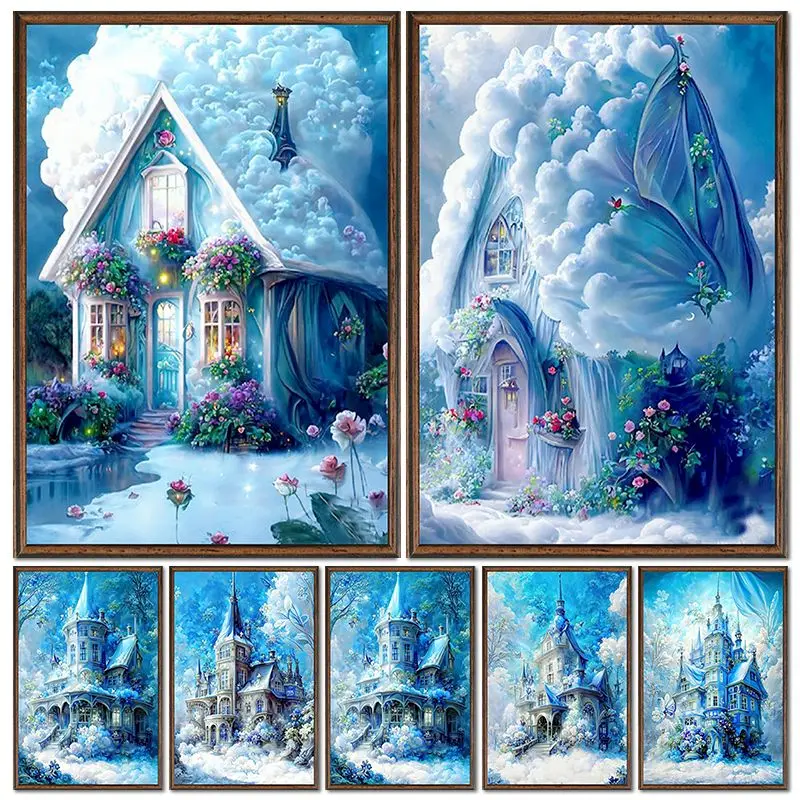 

GATYZTORY Painting By Number Castle Landscape Drawing On Canvas HandPainted Art Gift DIY Picture By Number Winter Kits Home Deco