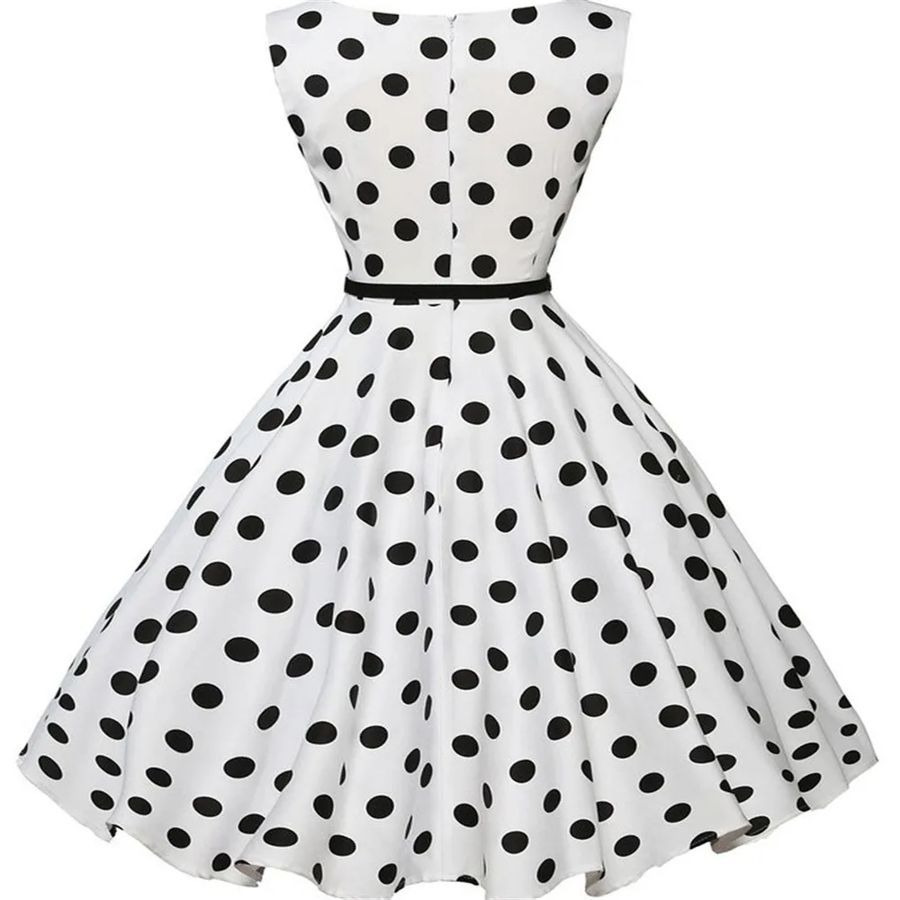 

Retro Women's Dress Summer 2022 A-line Dot Sleeveless Patchwork Belt Zipper Elegant Fashion Hepburn Style Dresses For Women New