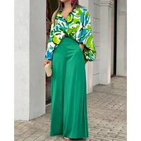 2022 spring and autumn temperament womens wide leg pants fashion casual suit