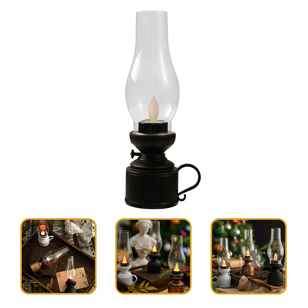 

Glass Lantern Vintage LED Kerosene Lamp Indoor Home Decor Oil Lamps Use Asian Plastic